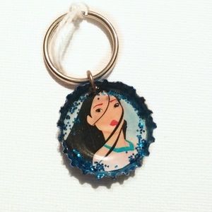 4/$15 💗 Pocahontas Blue Glitter Bottlecap Keychain